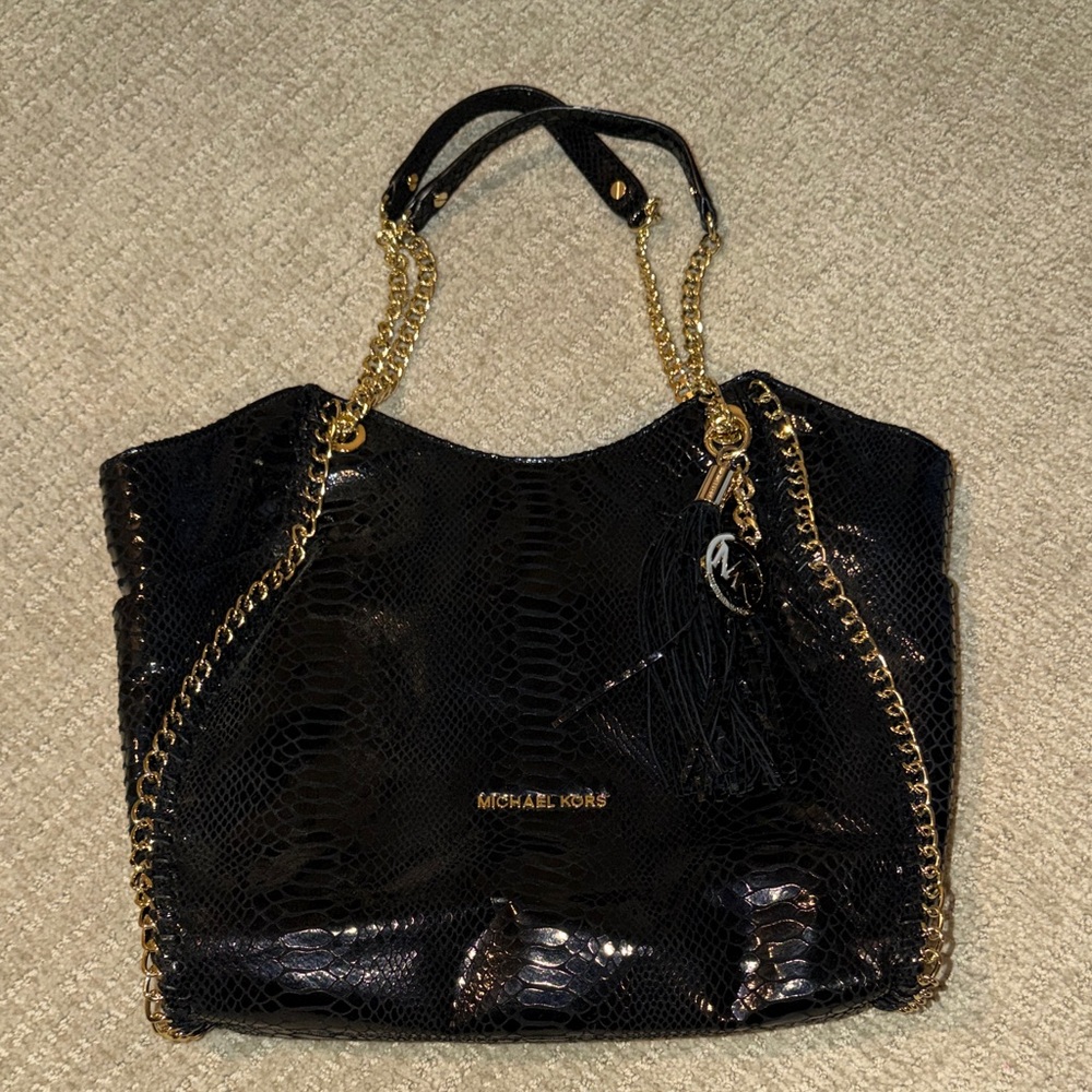 Michael Kors Black Snake-Embossed Tote Bag - Picture 5 of 9